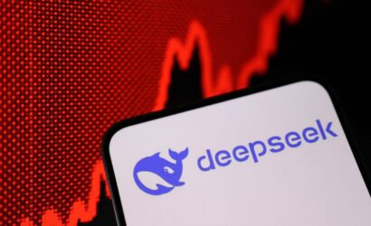 Illustration shows Deepseek and rising stock graph
