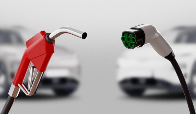 Diesel,Versus,Electric.,Gas,Or,Electric,Station.,3d,Rendering