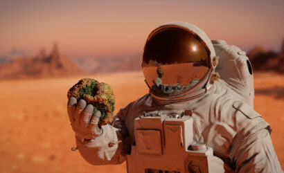 life on planet Mars, astronaut discovers tiny martians (3d science illustration)