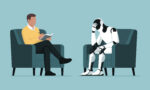 Psychologist talking with an AI robot