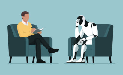 Psychologist talking with an AI robot