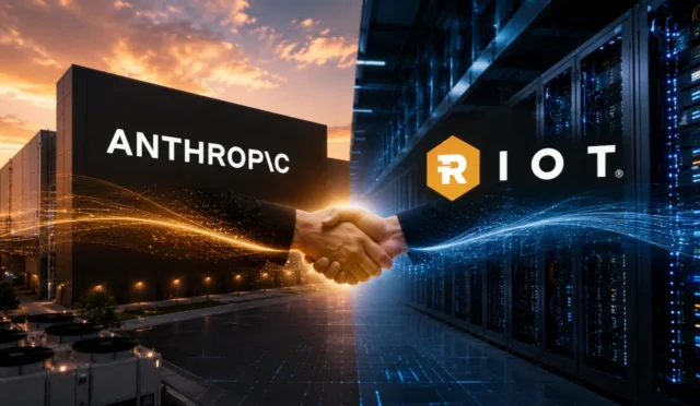 Anthropic-and-Riot-Platforms-logos-above-a-handshake-connecting-a-data-center-facility-with-rows-of-computer-servers-1024x576